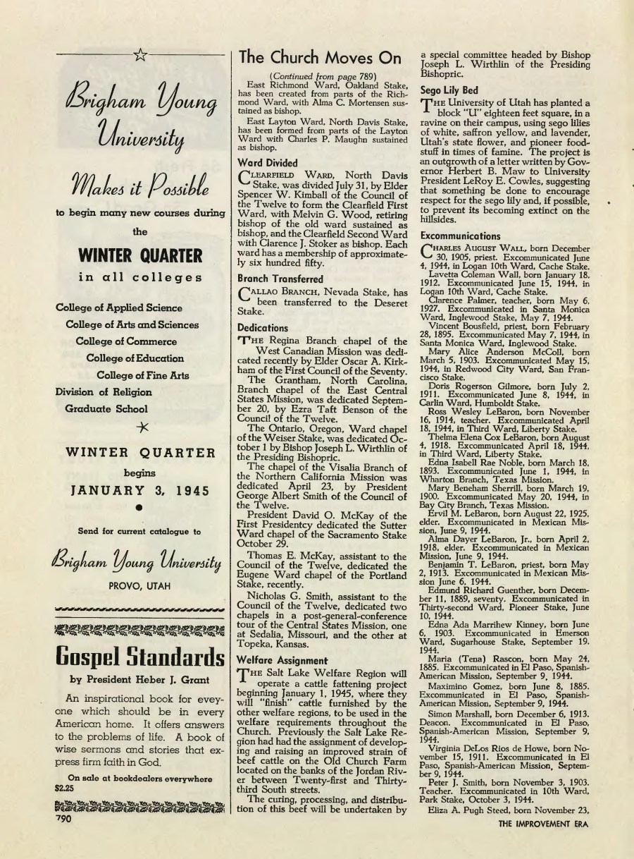 Ross LeBaron 1944 excommunication